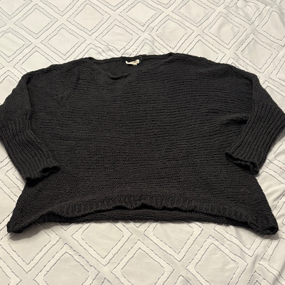 Eileen Fisher Black Textured Crewneck Sweater